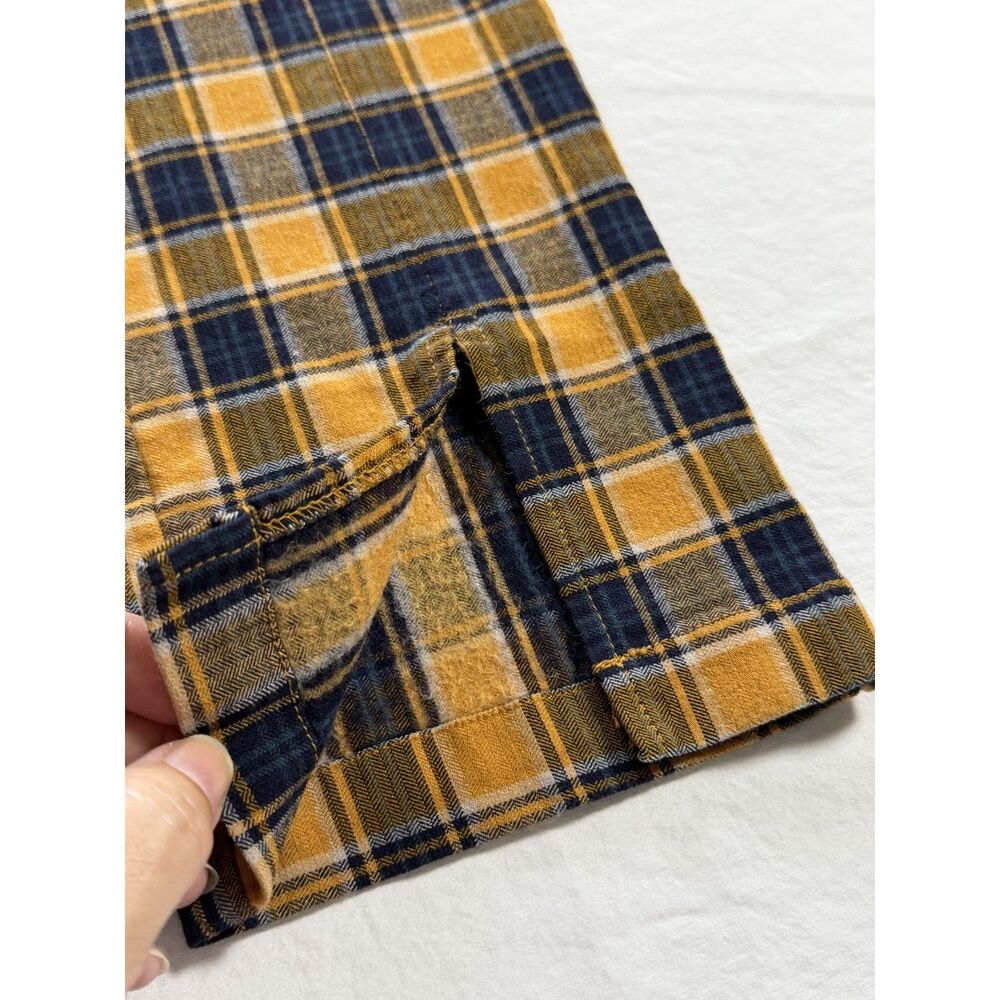 Urban Outfitters Plaid Flare Pants Size 4 Yellow Mustard Split Hem Front Slit - Picture 5 of 13